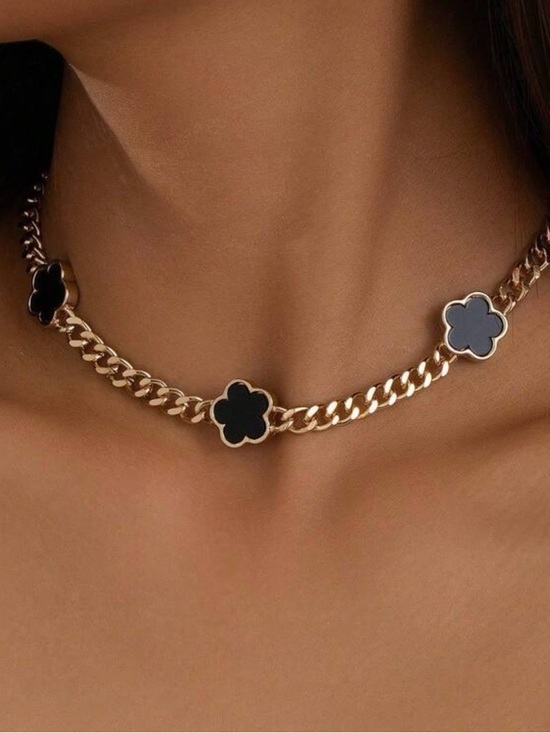 Macy's Jewelry - Macy's Gold-Tone Chain Choker with Black Clover Medallions